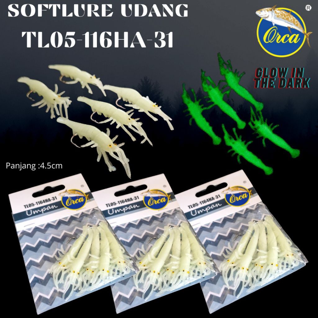 Umpan softlure udang orca 40mm 1pack isi 5pcs