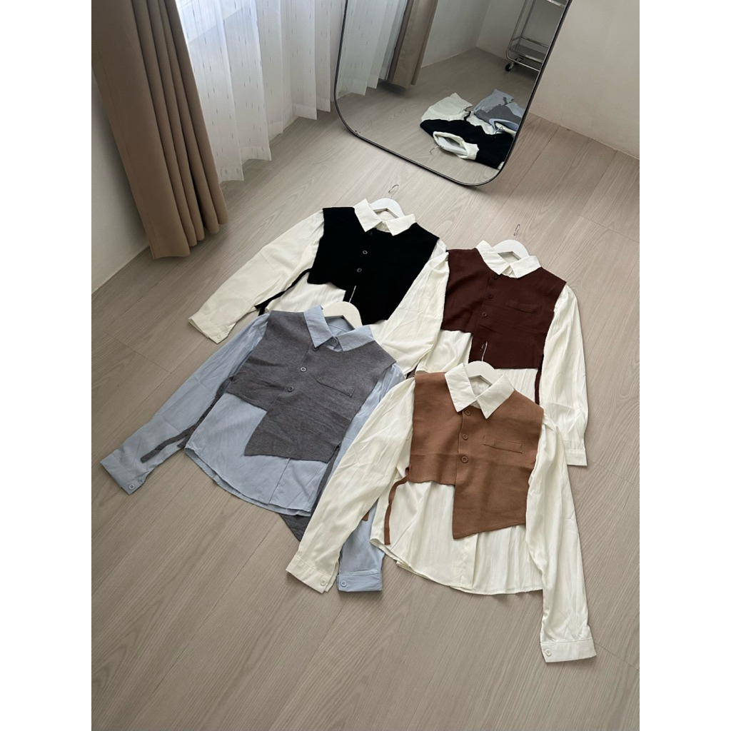 Seexa Shirt Set Vest | Atasan Baju Kemeja Vest Wanita Import Premium