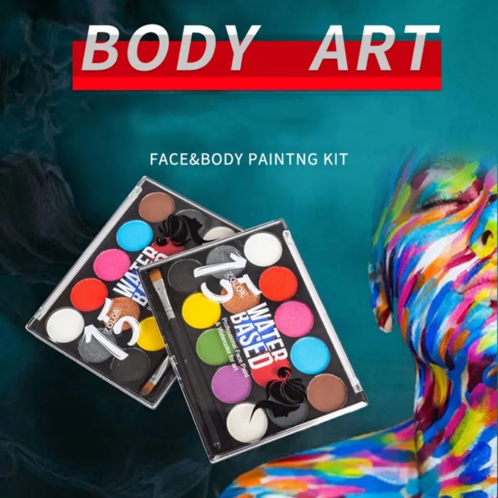 Face Paint Body Art 15 Warna Water Based + 2 Kuas Cat Wajah dan Tubuh