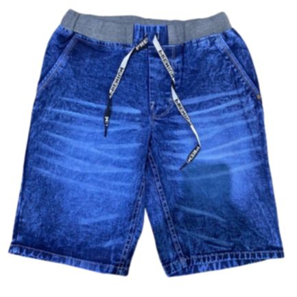 Celana Pendek Jeans Pria Snow Wash Blue Pinggang Karet Tali Serut Celana Pendek Denim Cowok Casual