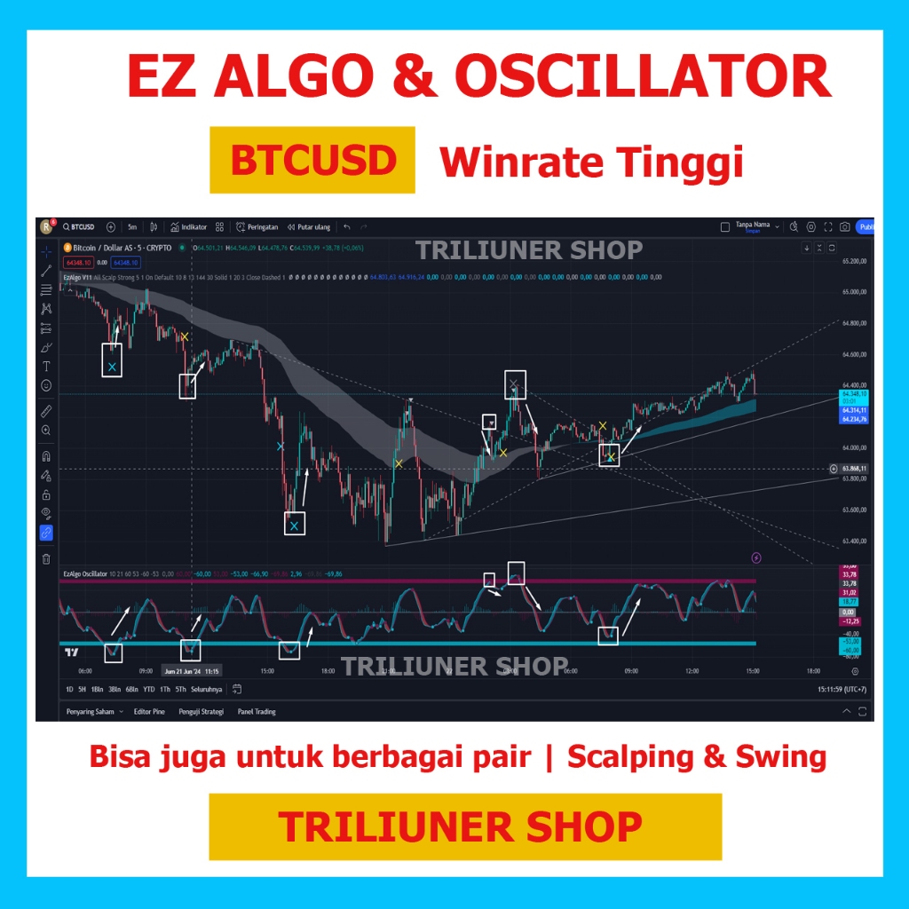 [WINRATE TINGGI] EZ ALGO Indikator Trading Forex Crypto Paling Akurat - XAUUSD (Gold) - BTC USD (Bit
