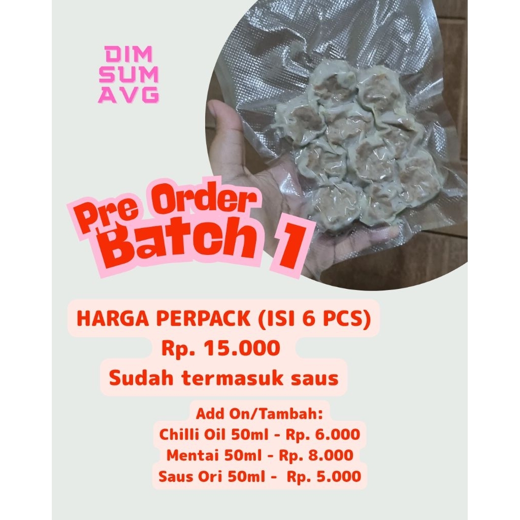 

[PO PRE ORDER] Dimsum Homemade Frozen Isi 6 Pcs + Saus Ori – Dimsum Mentai / Chilli Oil