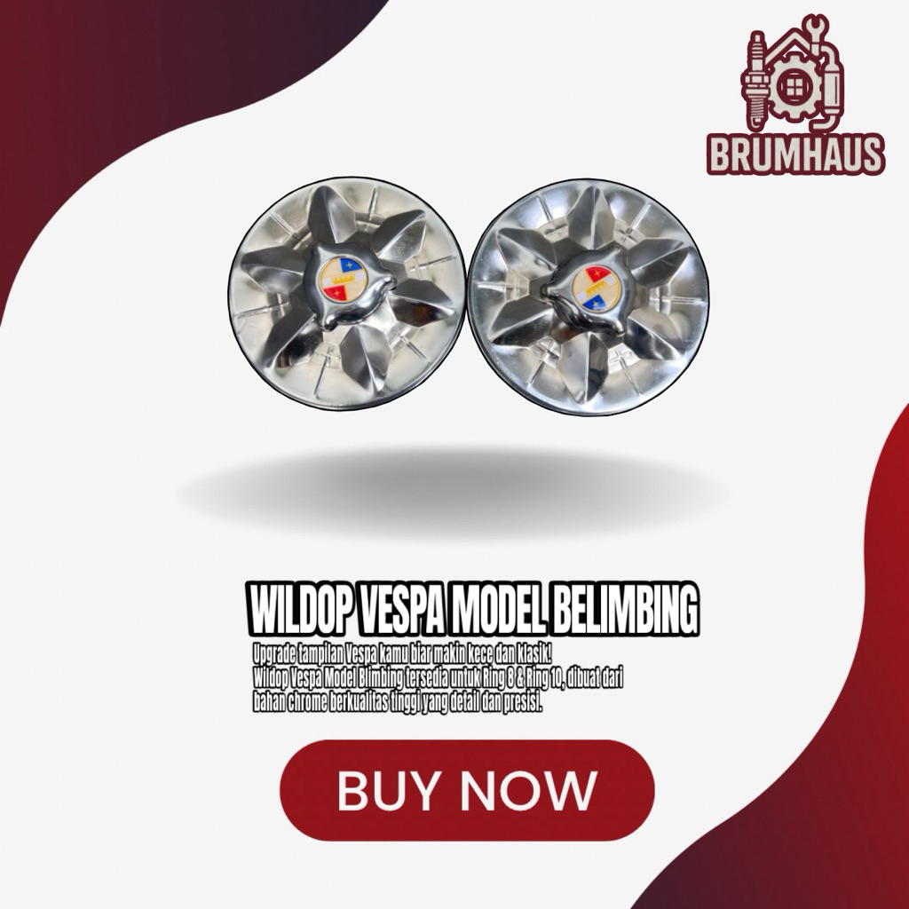 Wildop Vespa Model Blimbing Ring 8 & Ring 10 Full Set Depan Belakang Chrome Presisi