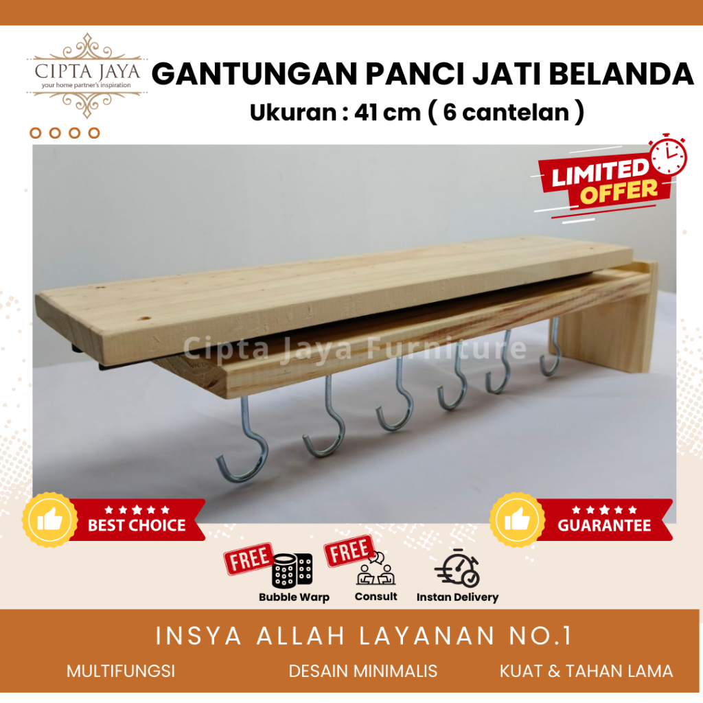 Cipta Jaya - Gantungan Kayu Jati Belanda Panci Wajan Dapur Tarik Dorong Panjang Kuat Kokoh