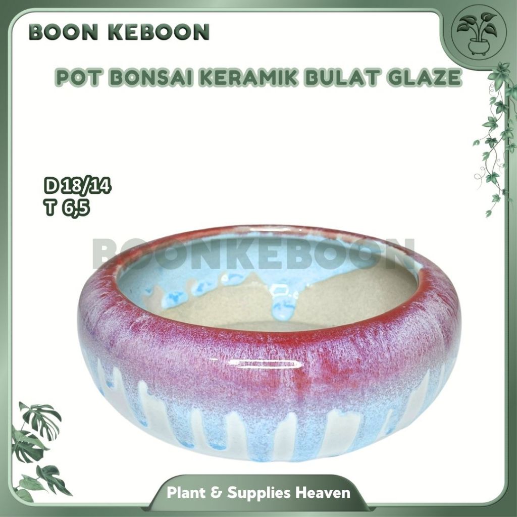 Pot Bonsai Keramik Bulat Glaze Donat