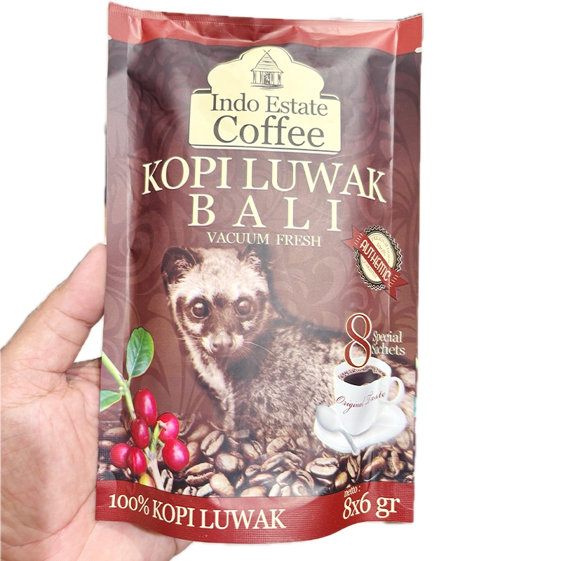 

Indo Estate Coffee Luwak Bali 8 Sachets / Kopi Luwak Bali / Souvenir Bali
