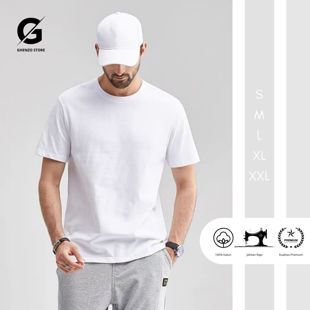 Kaos putih polos/kaos distro polos/kaos katun combet 24s polos