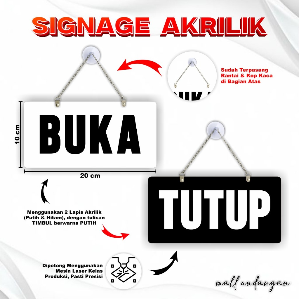 AKRILIK PINTU BUKA TUTUP - SIGNAGE AKRILIK BUKA TUTUP BOLAK BALIK TIMBUL