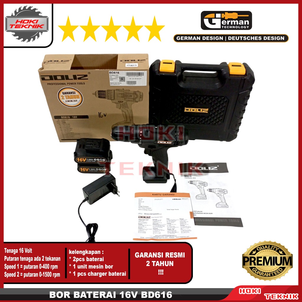 DOLIZ BD616 Mesin Bor Baterai 16 volt Doliz BD 616 Bor Cordless 16V