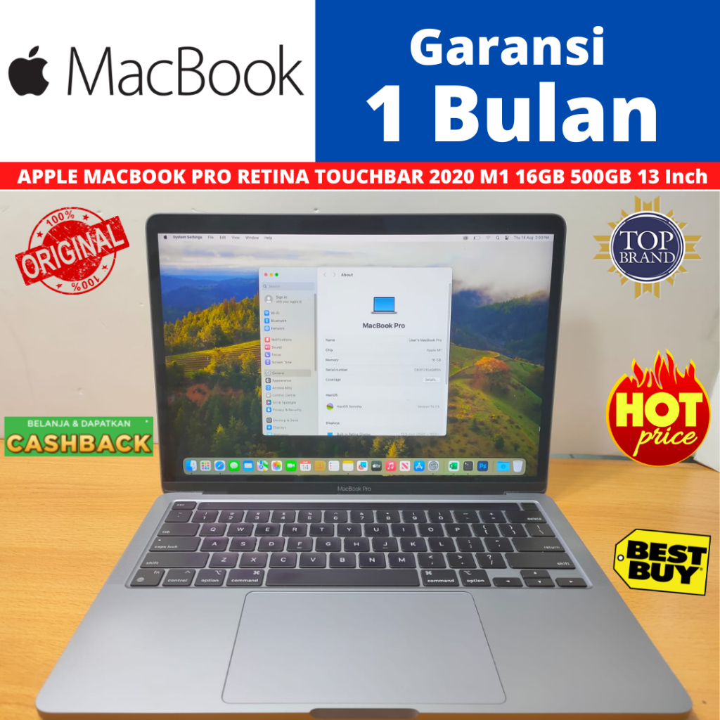 Laptop Second Laptop Bekas Macbook Bekas Macbook Pro M1 2020 Retina Touchbar 13 Inch 16GB 500GB SSD