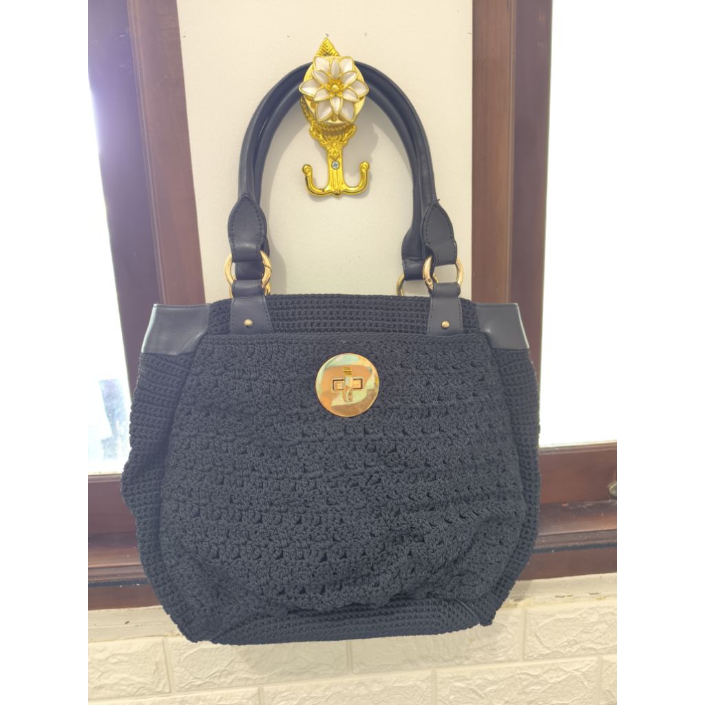 Tas totebag DOWA preloved rajut kulit