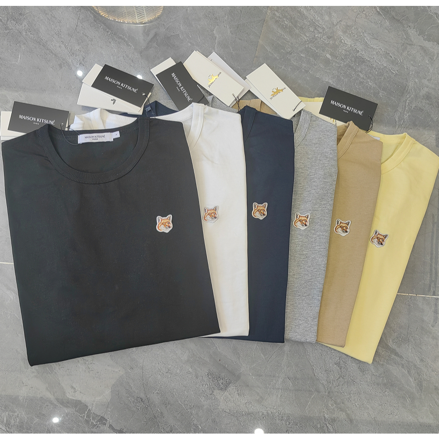 8802# Maison Kitsune single fox head katun pendek T-shirt unisex T