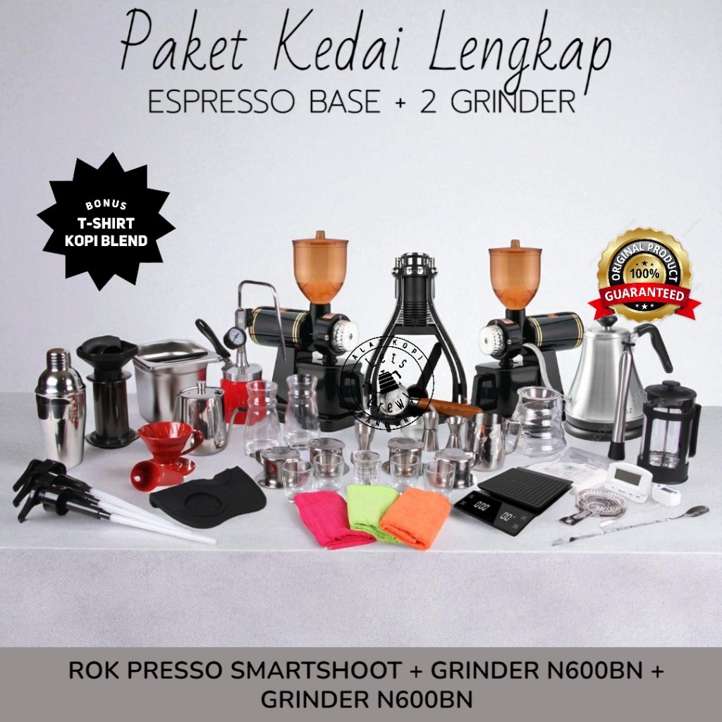 PAKET KEDAI KOPI LENGKAP - ESPRESSO BASE ROK PRESSO + 2 GRINDER