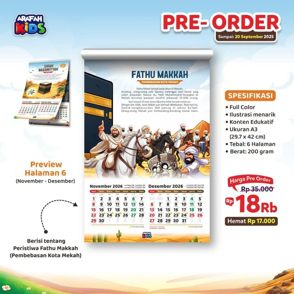 

Kalender Tahun 2026 - Kalender Islami Keren dan Lucu - KALENDER ANAK SIRAH NABAWIYYAH TAHUN 2026 M / 1447-1448 H