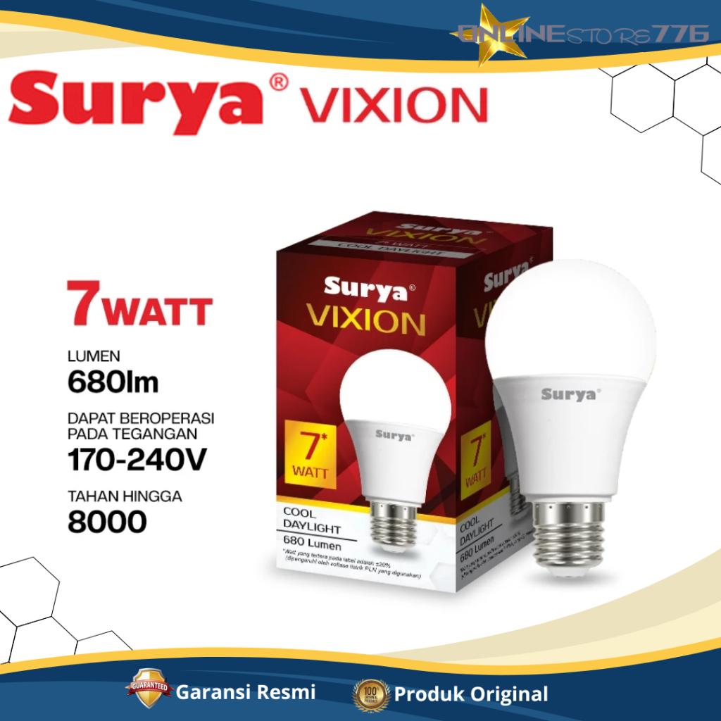 SURYA VIXION Lampu Bohlam LED 7Watt Cahaya Putih Terang - Garansi Resmi 1 TAHUN