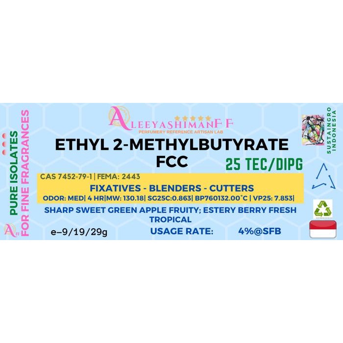 AleeyashimanFF-EMB28 – Ethyl-2-Methyl Butyrate: Pure Isolate and/or Aroma Chemical – Perfumery Profe