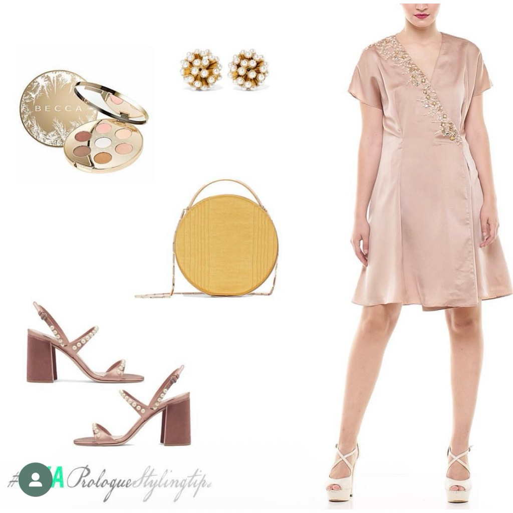 Preloved Ava Prologue Shimmer Nude Claus Dress Beads Mote Kondangan Pesta busui friendly