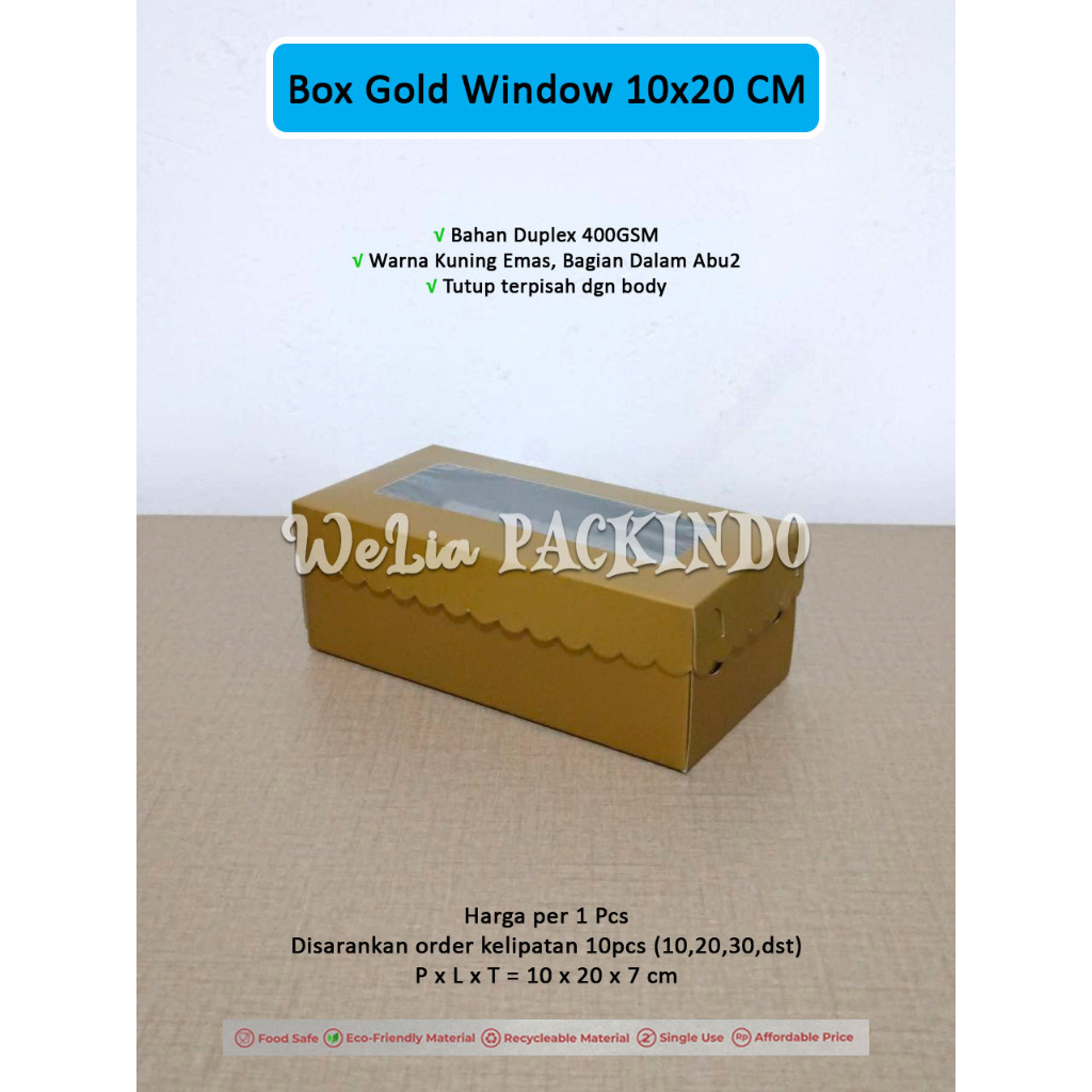 

[1 PCS] Box Gold Window 10x20x7 cm / Kotak Premium Brownies Jendela Transparan 10x20 / Dus Premium Kue Brownies Bolu / Dus TPS