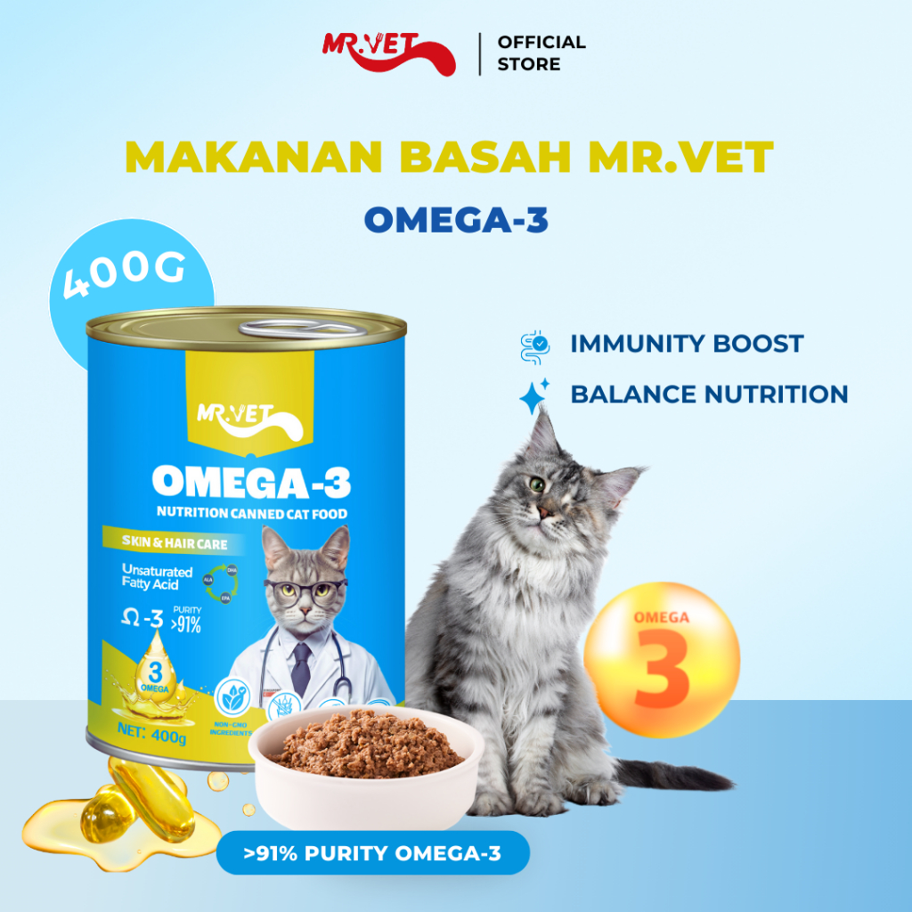 [NEW] Mr. Vet - Makanan Basah Kaleng OMEGA-3 400g Menjaga kesehatan kulit dan bulu