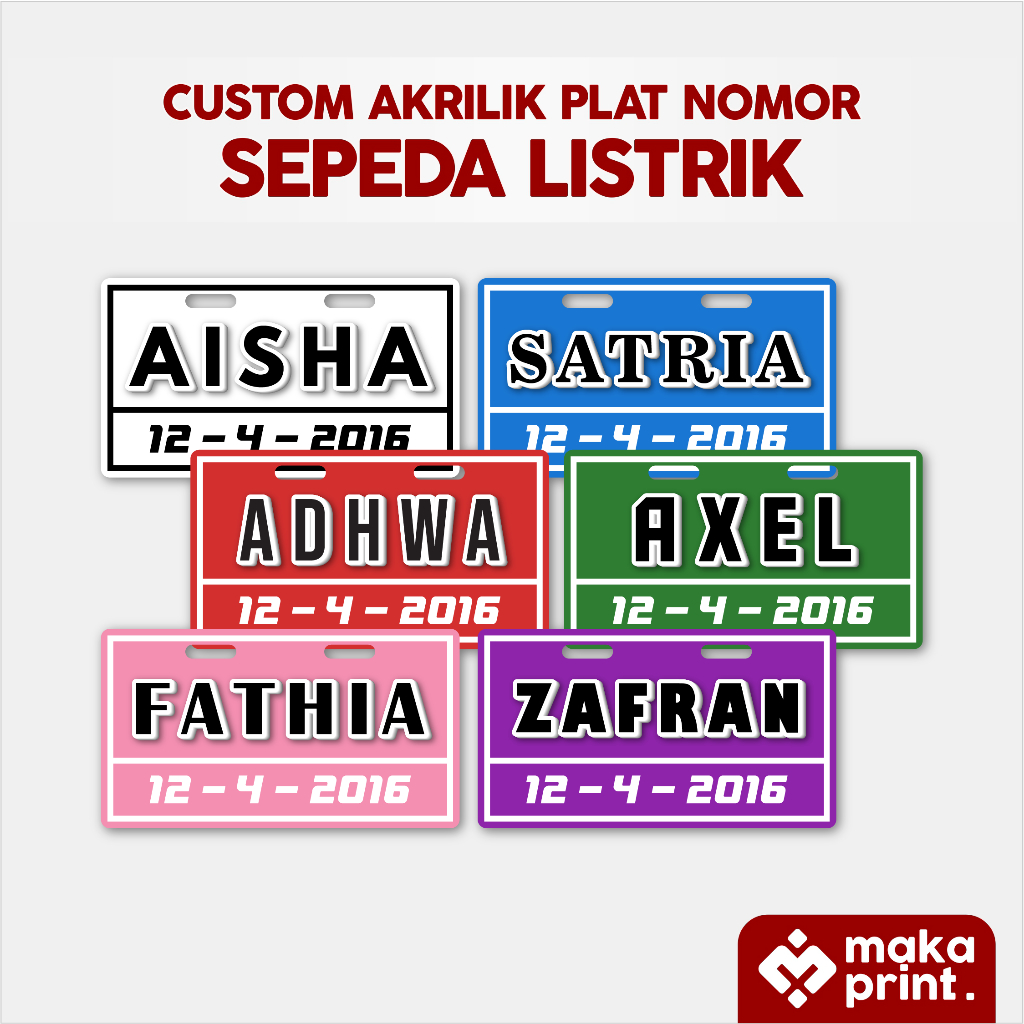 PLAT NOMOR AKRILIK SEPEDA LISTRIK - Custom Nama Sepeda Listrik - plat nomor akrilik - plat nomor ter