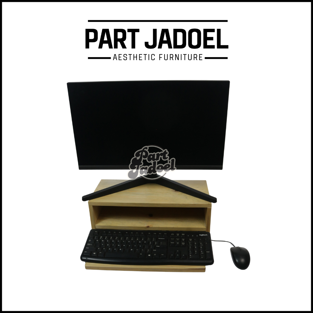 Meja Kayu Stand Dudukan Monitor Laptop Komputer Set Slorok Laci Kayu Pinus Estetik