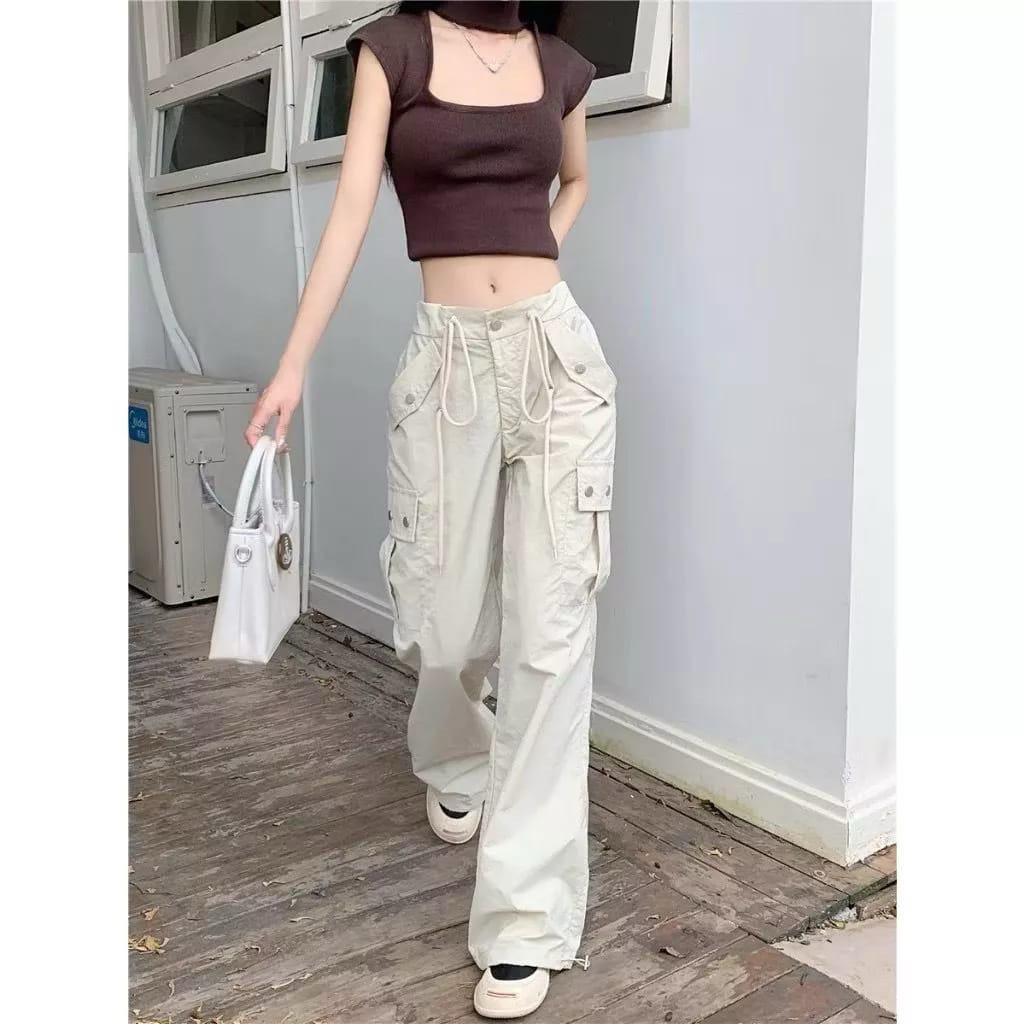 Lily Cargo Pants - Celana Wanita Cargo - Celana Korean Style - Celana Cargo Korean Highwaist Loose P