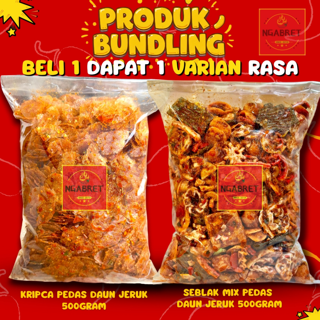 

(BUNDLING HEMAT) SEBRING KERUPUK MIX PEDAS DAUN JERUK 500GR + KERIPIK KACA PEDAS DAUN JERUK 500GR