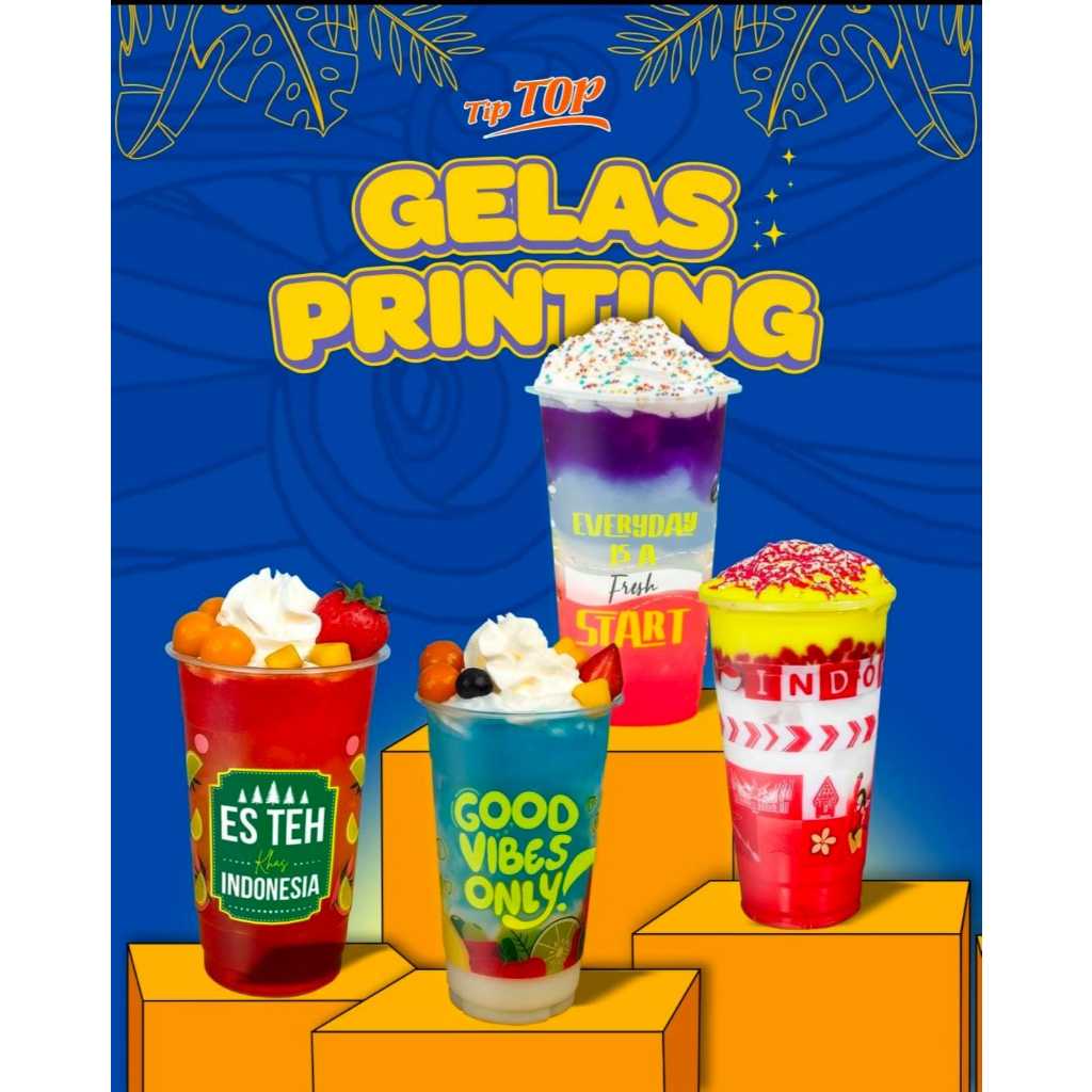 GROSIR 1 DUS Gelas Es Teh Kopi Buah INDONESIA Merah 22 oz Printing SEAL Batik Orange Juice Jus 22oz