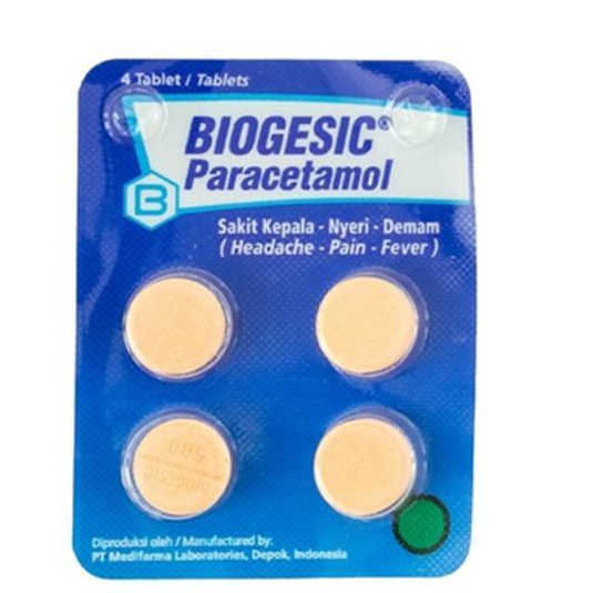 BIOGESIC (paracetamol) 500mg strip @ 4 tablet / Paracetamol Tablet 4
