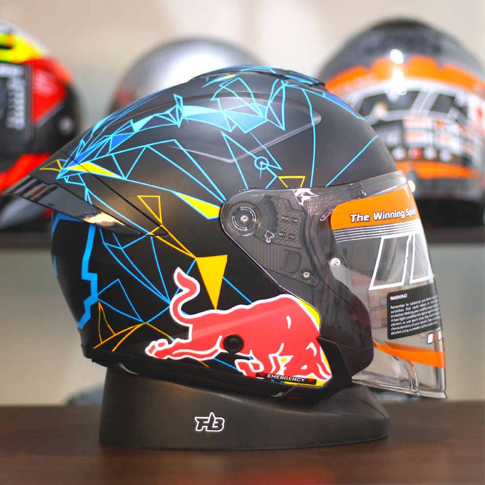 INK HELM TERRA 2 CUSTOM MOTIF POL BLACK DOF | HELM INK HALF FACE DOUBLE VISOR