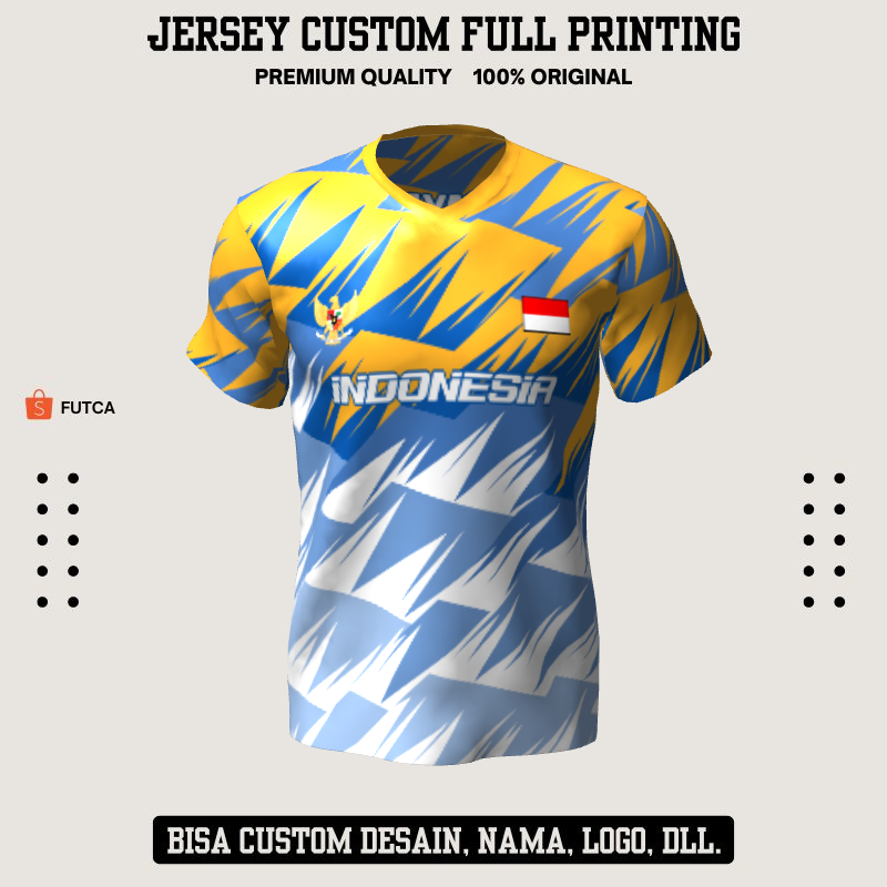 Kaos Jersey Futsal Putih Kuning Biru Motif Abstrak 290 - Jersey Baju Olahraga Full Printing