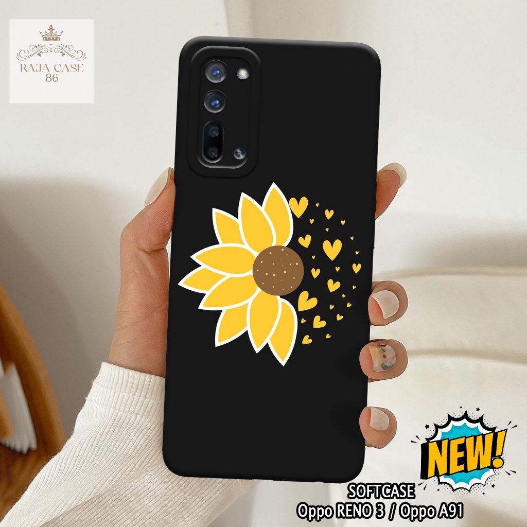 Case Oppo Reno 3 / Oppo A91 - Rajacase - casing Oppo Reno 3 - Motif case Bunga - Pelindung handphone