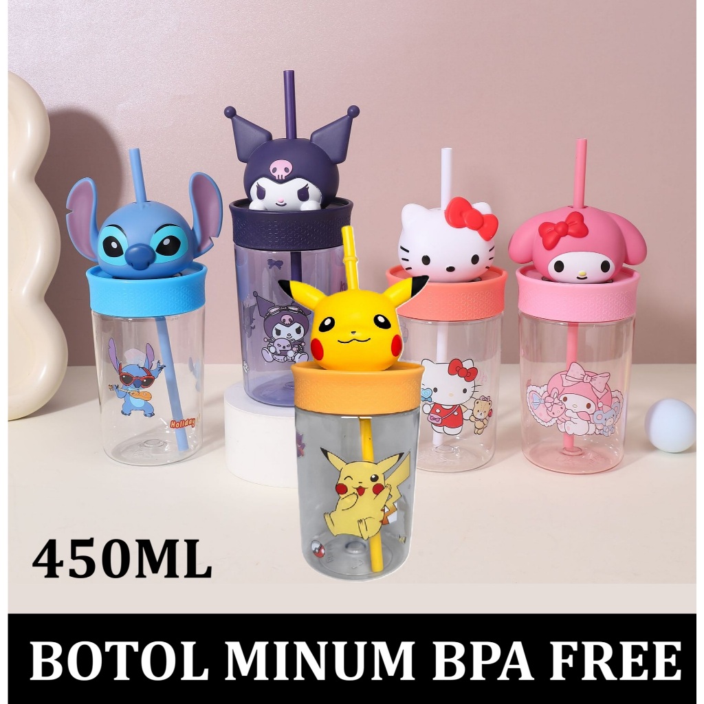 2025 Tumbler Botol gelas Minum Sedotan 3D karakter unisex original import 450ml BPA Free Sedotan air