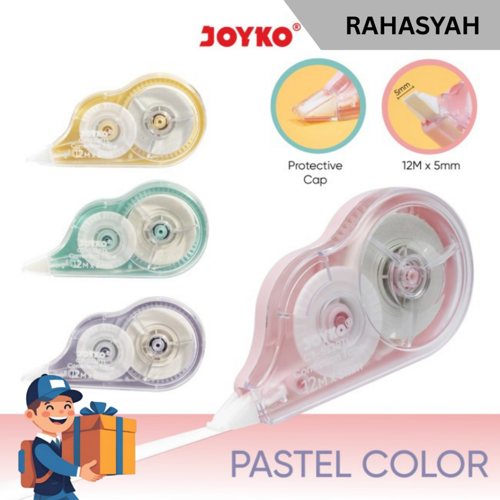 

Joyko Tipex Kertas Joyko CT-522 PTL Correction Tape Pita Koreksi 12M x 5mm dengan Tutup Pelindung Warna Pastel