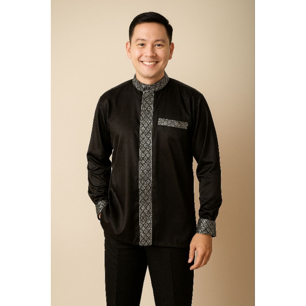 Atasan saja Kemeja kombinasi songket pria dewasa premium satin Kondangan wisuda lamaran