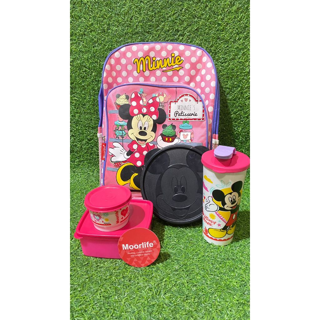 Lunch Box Karakter Minnie Set Tas Besar Original by Moorlife ( Minnie Back To School )
