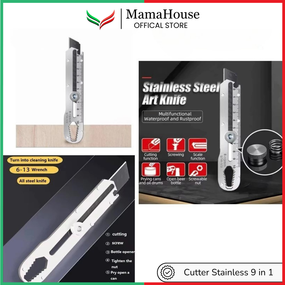 

[MHS] Cutter Stainless Steel 9-in-1 Pisau Serbaguna Tajam Anti Karat untuk Kertas & Kerajinan