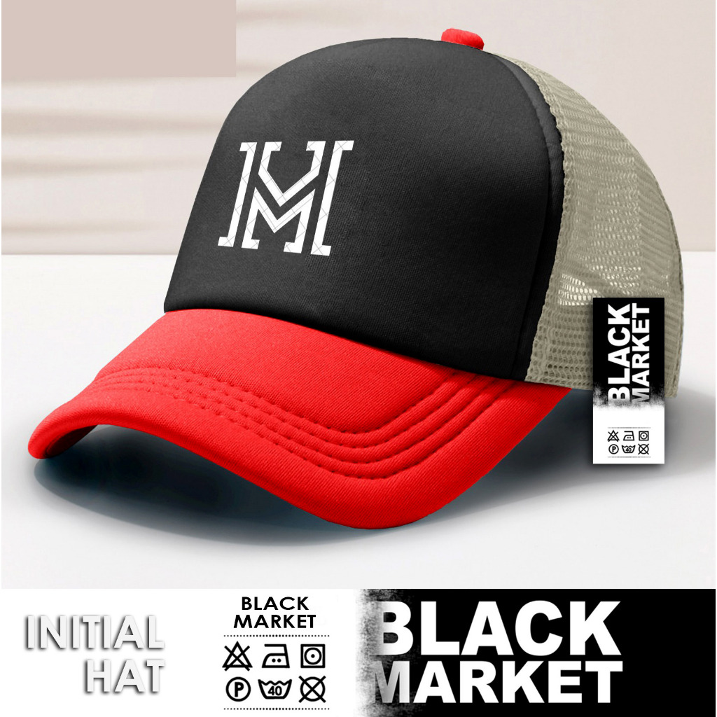 Topi Trucker Inisial Huruf Abjad Motif Mono Glow In The Dark A B C D E F G H I J K L M N O P Q R S T