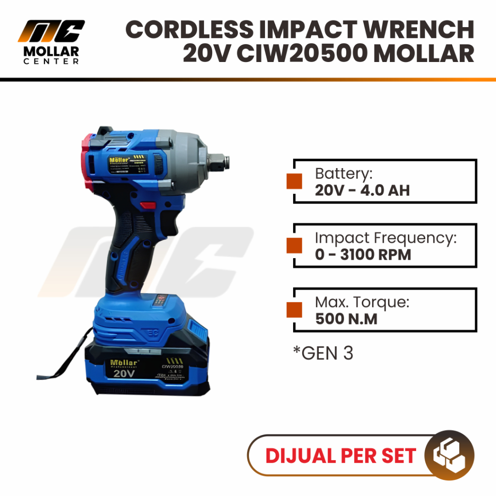 Impact Wrench Cordless 1/2" MOLLAR CIW20500 20V / Mesin Bor Pembuka Baut Baterai CIW 20500 - Impect 