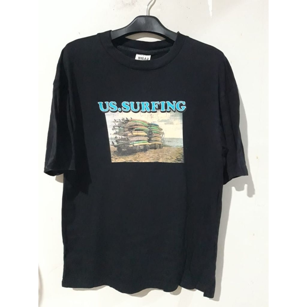 t-shirt kaos oblong who. au vintage katun warna hitam Dada 102 Panjang 71