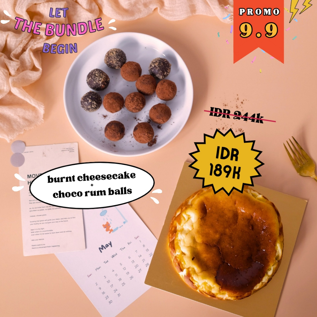 

Kue Oy Bundle Promo - Burnt Cheesecake & Choco Rum Balls - Birthday Cake Hampers Parcel Ulangtahun
