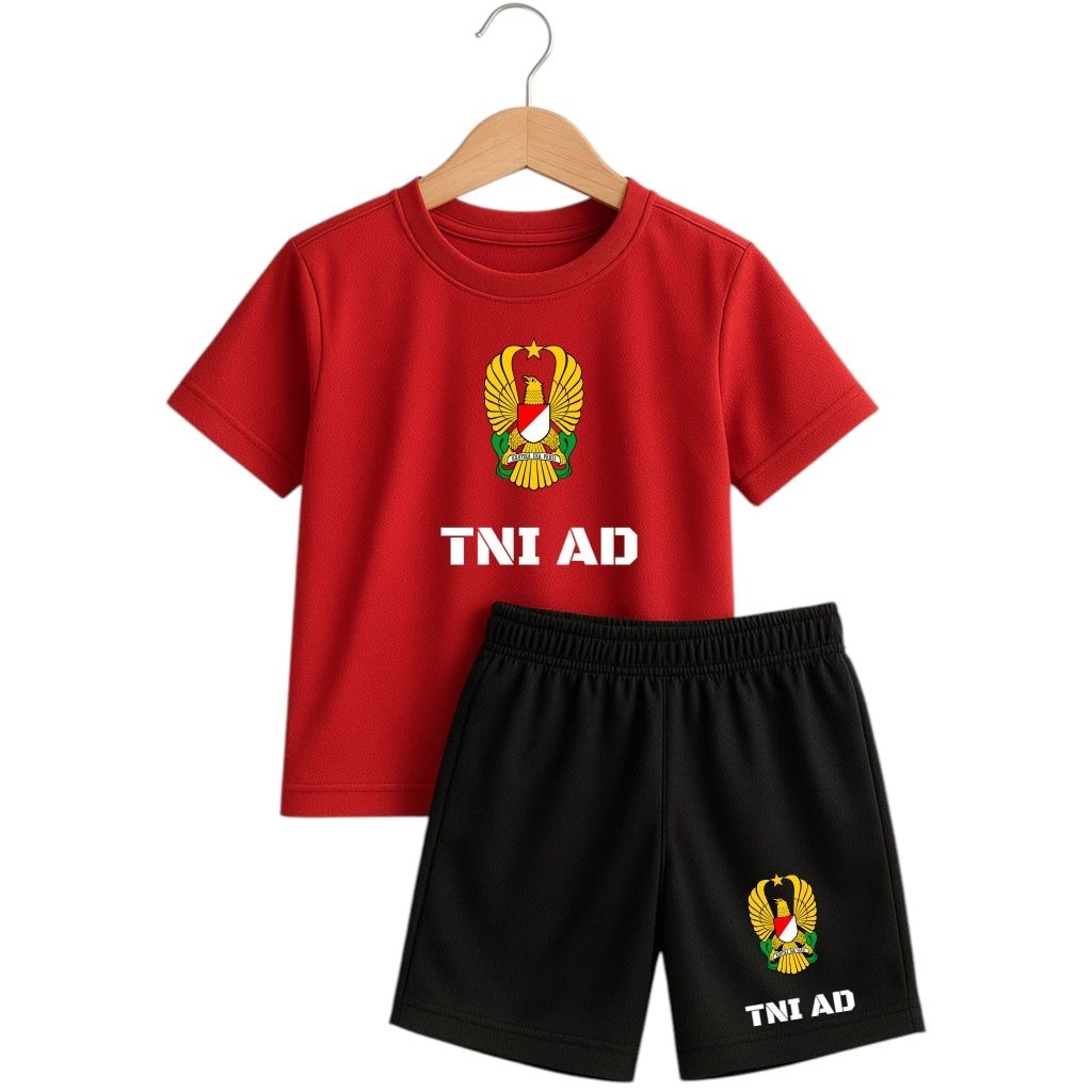 Kaos tni ad anak usia 1-8th|Baju setelan anak tni|setelan anak tni ad merah celana pendek hitam jers