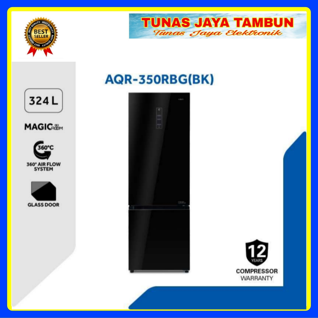 KULKAS AQUA AQR 350 RBG / KULKAS AQUA 2 PINTU BOTTOM FREEZER  342 LITER / AQUA AQR-350RBG (BK)