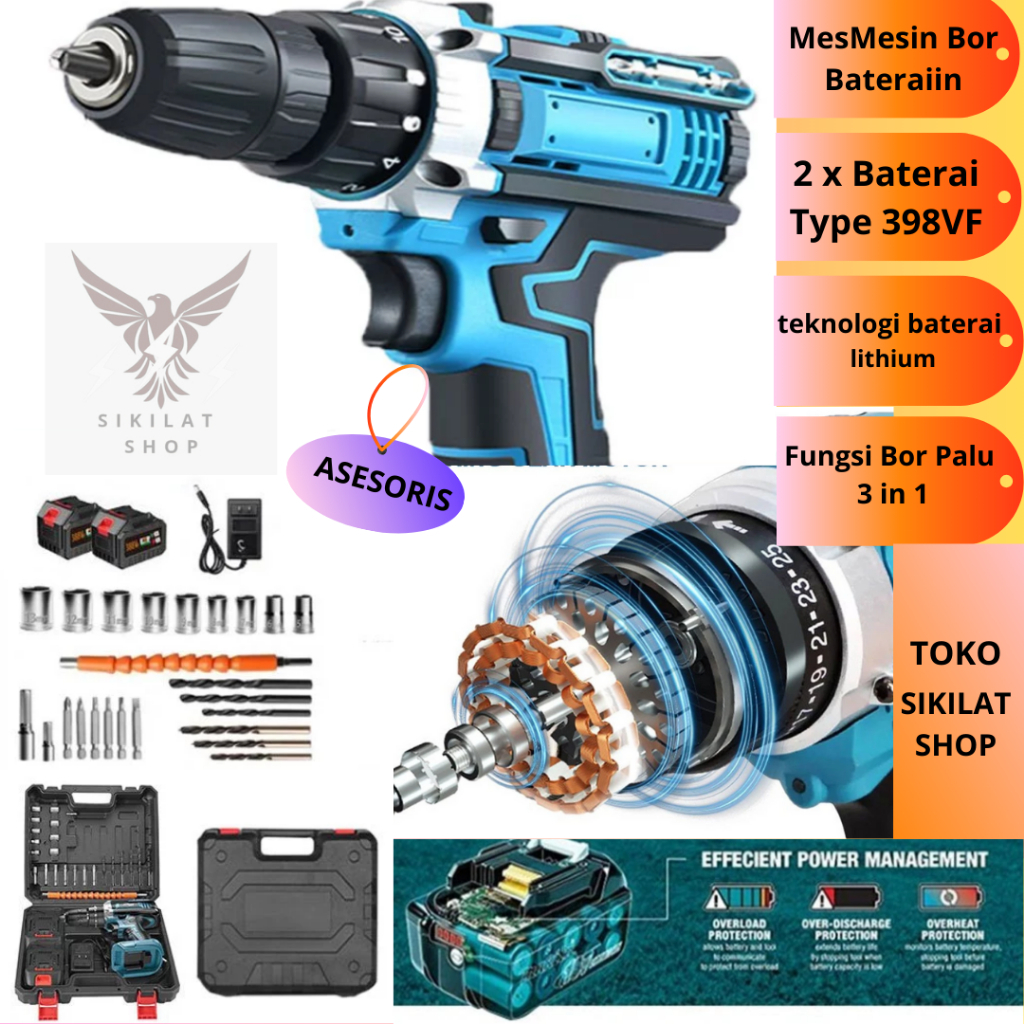 Mesin Bor Baterai / Mesin Bor Cordless / Bor baterai Bor Listrik Bor Tanpa Kabel Mesin Cordless