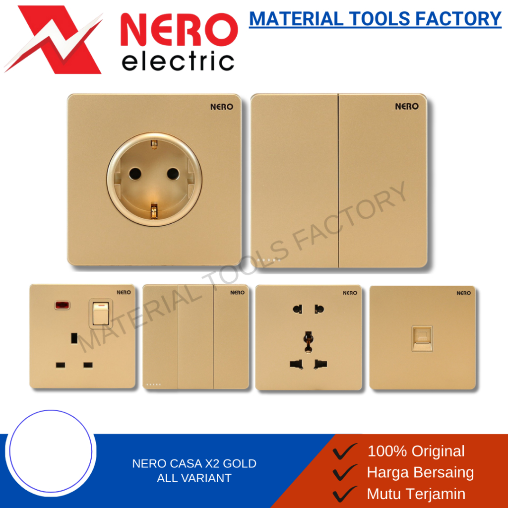 SAKLAR LAMPU - STOP KONTAK - SAKLAR - SAKLAR NERO CASA X2 GOLD -  SAKLAR NERO  - NERO INBOWDUS - NER