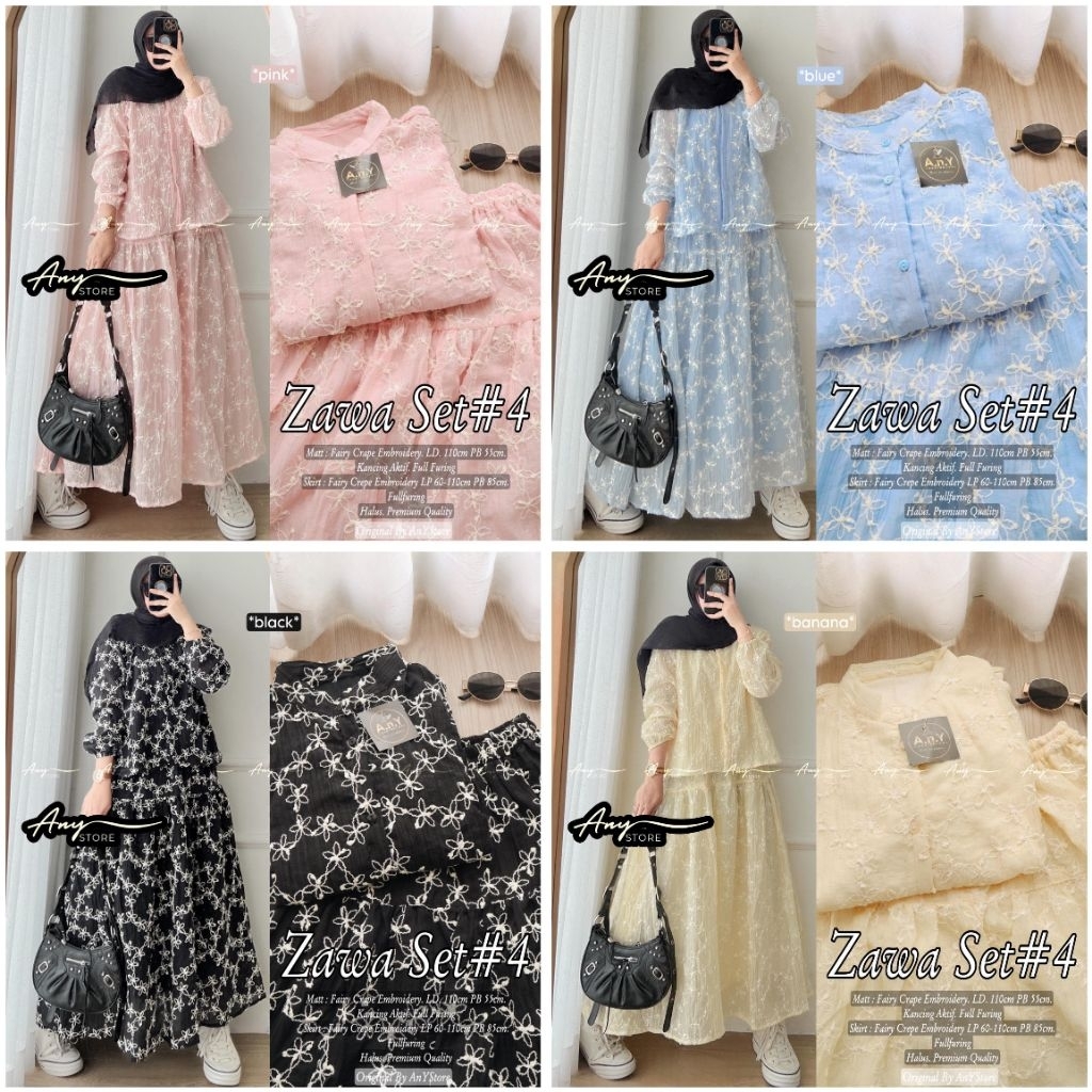 zawa setelan tunik dan rok by A.N.Y long tunic jumbo ld 120 CM rok panjang plisket long tunik floral
