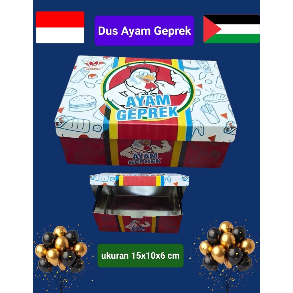 

DUS AYAM GEPREK UKURAN 15X10X6 CM.ISI 100 PCS