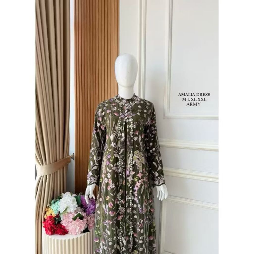 Gamis Amelia Terbaru Bahan Tile Brokat Bordir-Gamis Pesta Mewah Untuk Pesta Kondangan-Gamis Terbaru