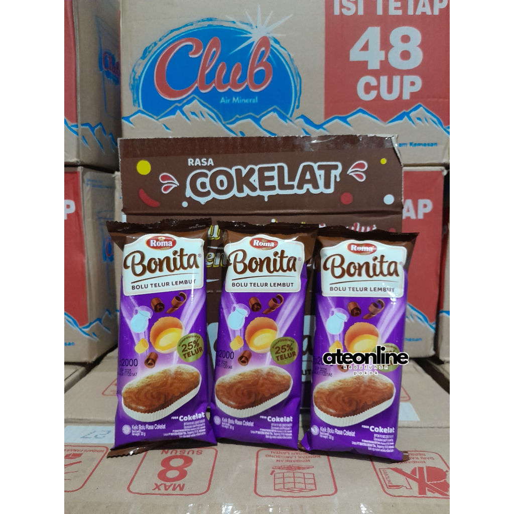

Bonita Roma Kue Bolu Cokelat Pandan Keju Box [isi 12 bks @30gr]