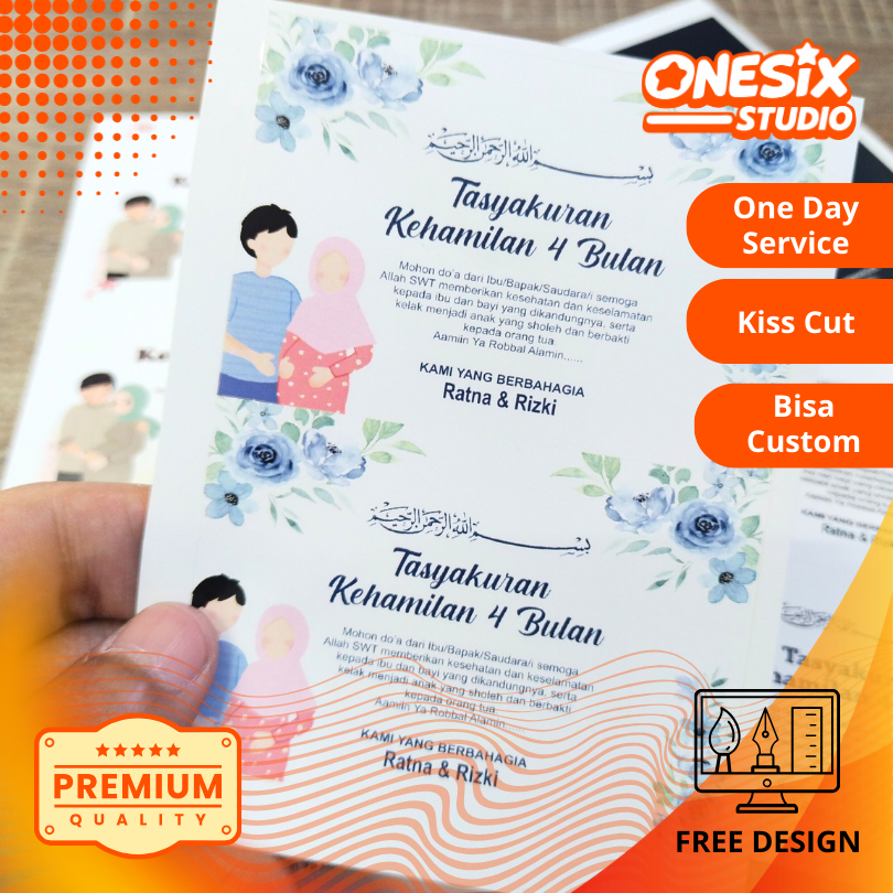 Stiker Tasyakuran Kehamilan 4 Bulanan Free Design || Kartu Ucapan Kehamilan 4 Bulanan Stiker Kromo